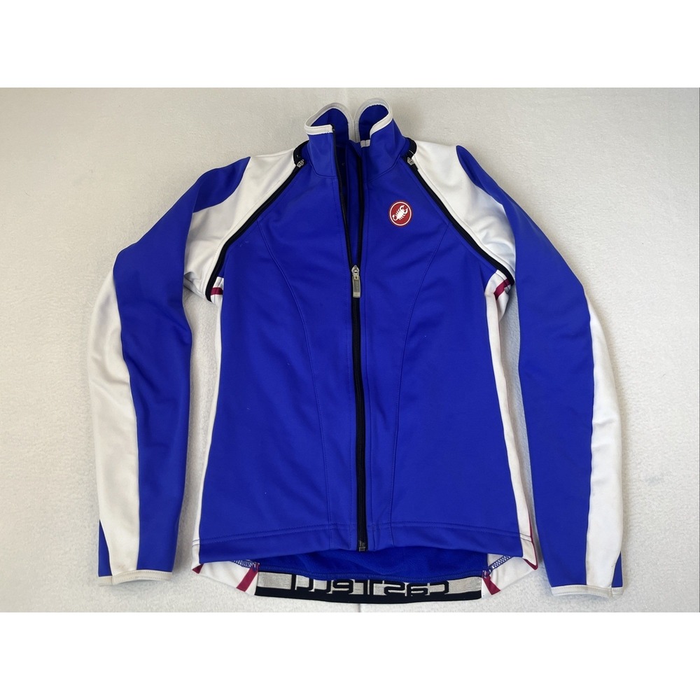 Castelli Womens Pazza Wind Shell Jacket - blue white, zip off sleeves small